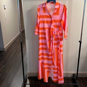 Orange and pink striped maxi dress